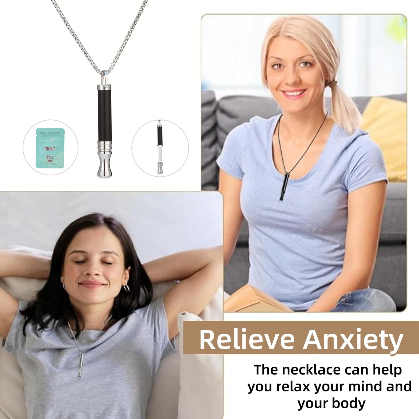 AD ADASTONE Breathing Necklace for Anxiety Relief Breathlink Anti Smoking Necklace Stop Smoking Aids Quit Vaping Tools for Smoking Cessation Fum Vaporless Inhaler for Natural Calm Stress Relief