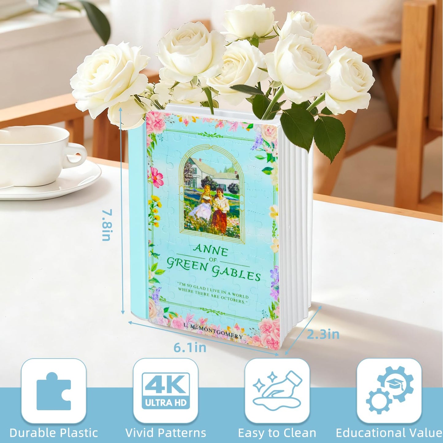 MYLARREN 3D Puzzle Vase for Adults Kids, 120 Pcs Puzzle Book Vase for Flowers, Arts and Crafts for Kids 4-6, Adults, Girls, Cute Unique Vases for Book Shelf Decor, Books Lover Gifts for Women(Anne)