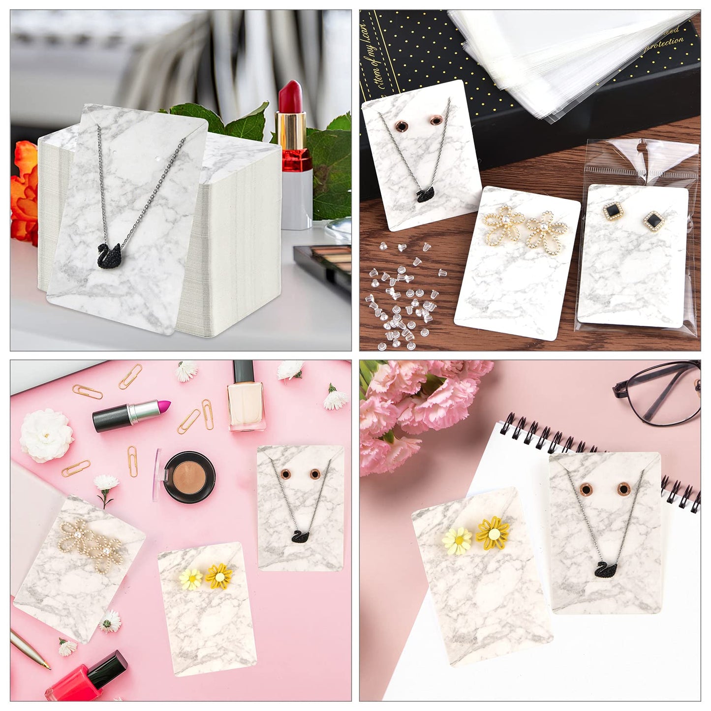 Coopay 120 Pieces Earring Necklace Display Cards Jewelry Holder Cards with 200 Earring Backs and 120 Self-Sealing Bags for Ear Pendants Necklaces Jewelry Display, Marble Stripe, 3.5 x 2.4 Inches