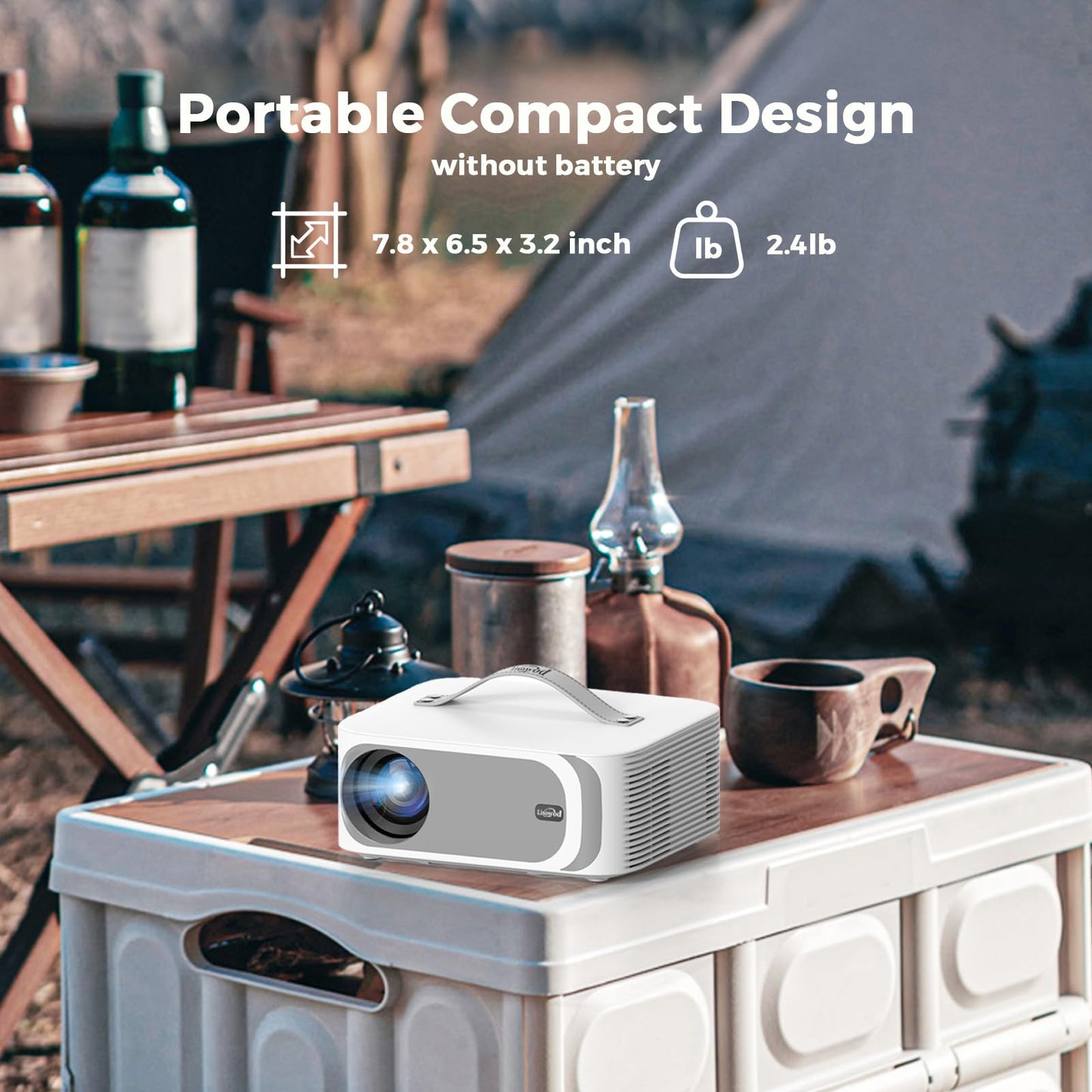 Outdoor-Projector-4k with WiFi and Bluetooth, 2500 ANSI & Official-Apps & AI Movin 2.0 OS, 35W DoIby Smart Proyector with AI Auto Focus HDR10+, Lisowod 4k Portable Projector for Bedroom/Celling/Home