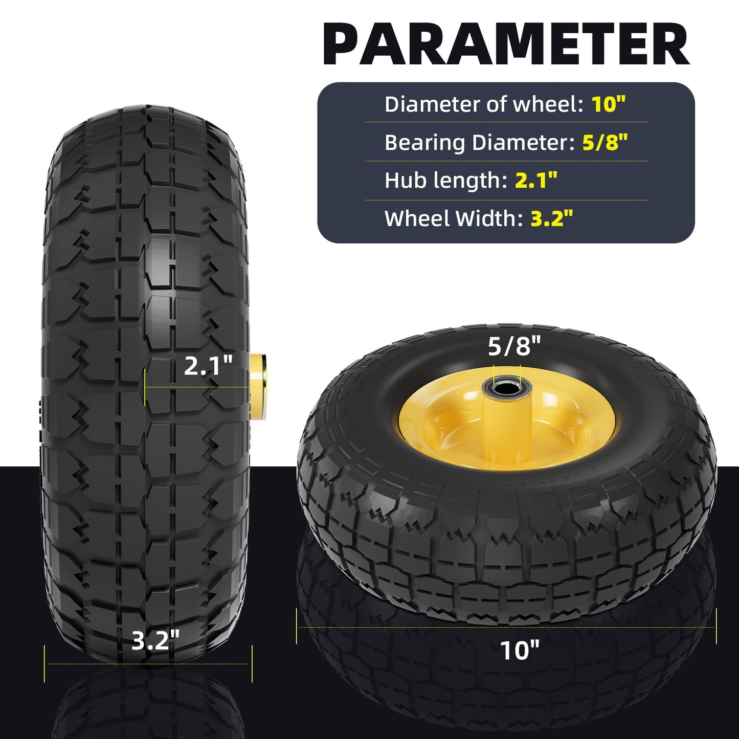 【UPGRADED】4.10/3.50-4 Tire and Wheel Flat Free, 10" Air Less Tires Wheels with 5/8" Center Bearings, 4.10/3.50/4 tires for Hand Truck/Trolley/Garden Utility Wagon Cart/Wheelbarrow/Generator, 4 Pack