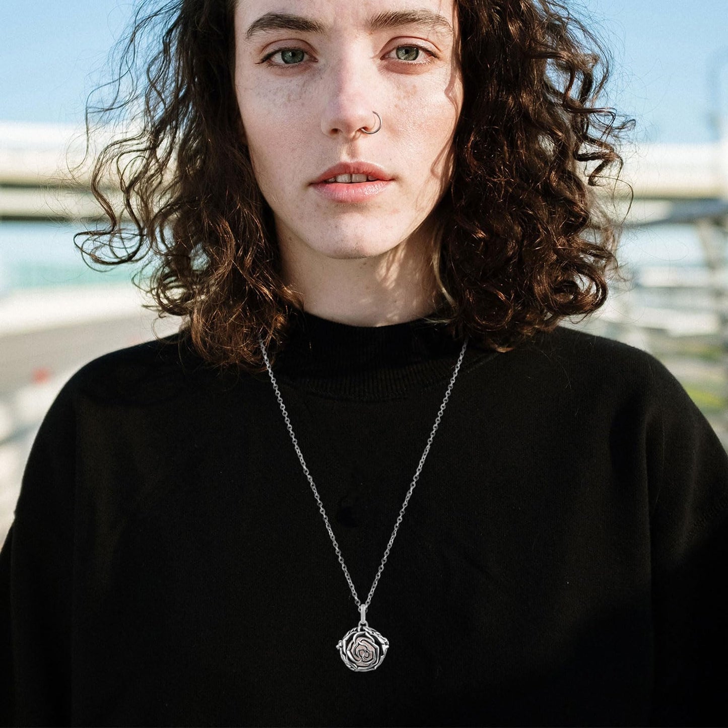 INFUSEU Essential Oil Diffuser Necklace for Women Aromatherapy Jewelry Lava Rock Stone Pendant Unique Vintage Rose Flower I Love You Gifts for Her Mom Wife Grandmother Spiritual People