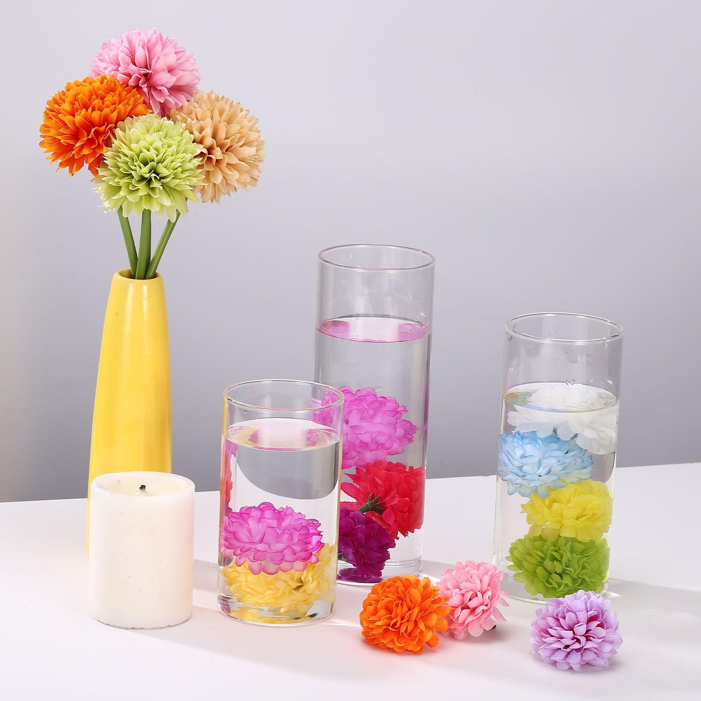uxcell 12Pcs Floating Flowers for Centerpieces, 2"x2" Faux Flower Heads Artificial Hydrangea Blossom Heads for Home Decor Wedding Party Decoration DIY Craft Supplies, Yellow