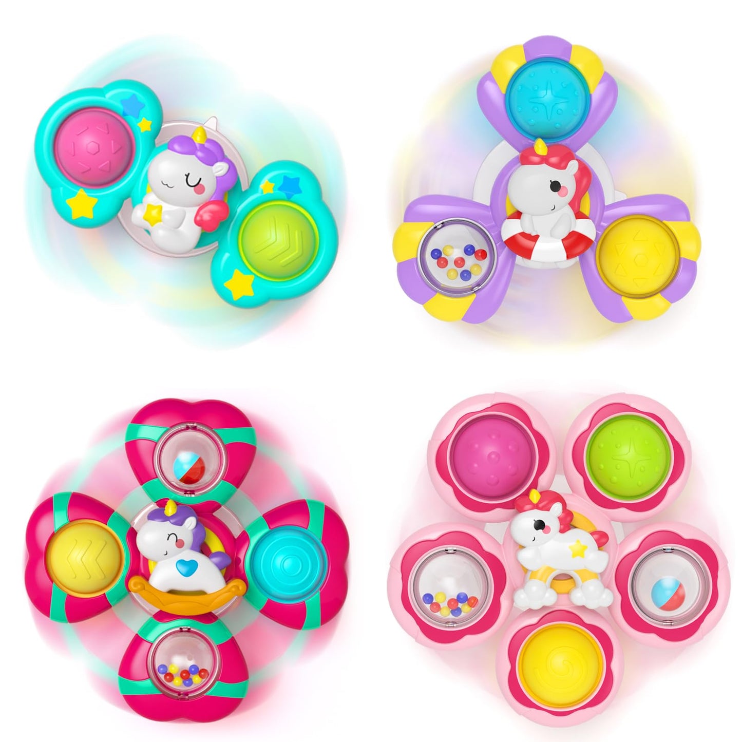 Usrela 4Pcs Suction Cup Rotating Toys for 1 Year Old Boy Girl, Bath Toys for Baby 12 18 Months, 1 2 Year Old Boy Birthday Gift, Sensory Toy for Toddler 1-3