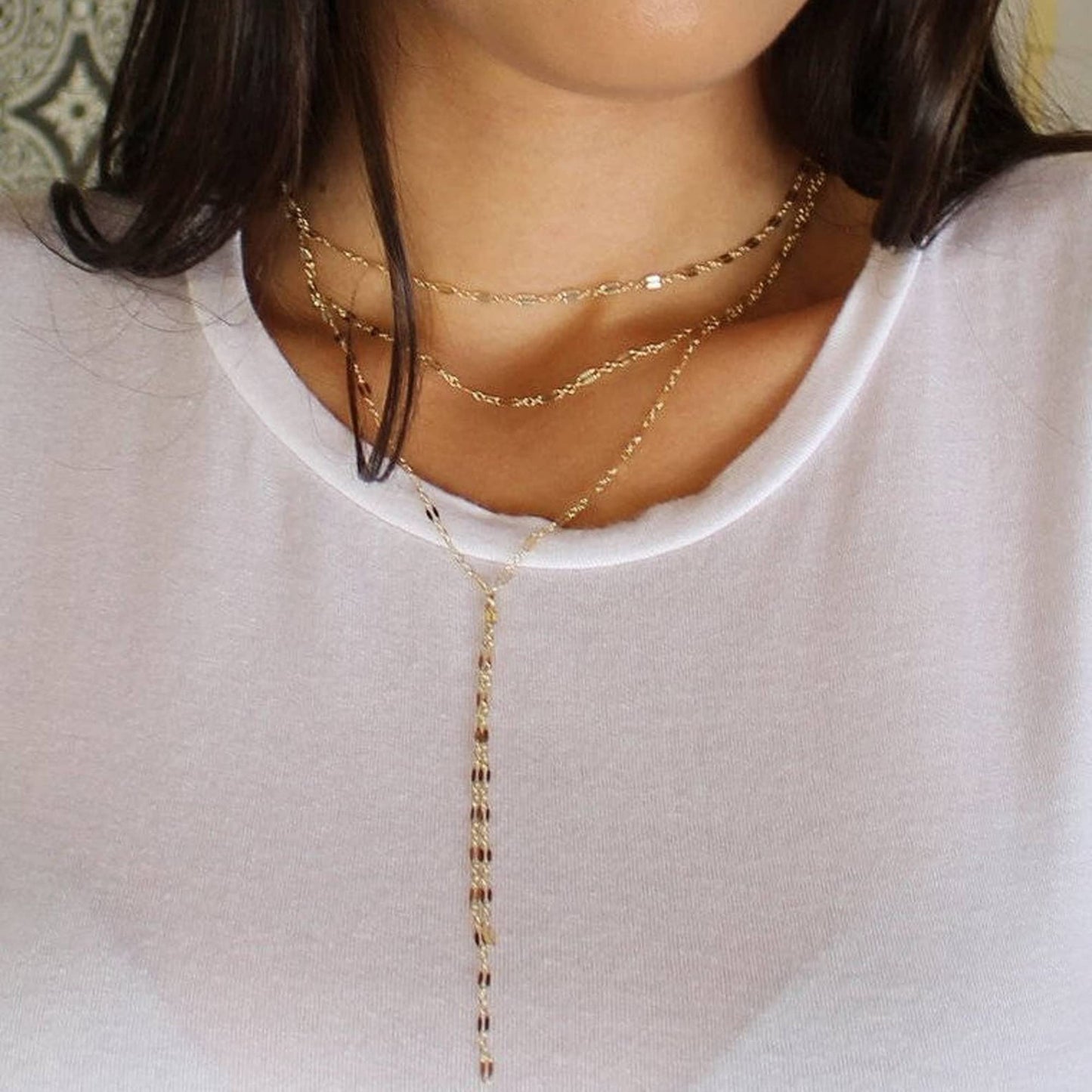 Tewiky Lariat Necklace for Women, Dainty Gold Long Necklaces 14k Gold Plated Heart Pearl CZ Teardrop Pendant Necklace Simple Drop Necklace Trendy Y Necklace Fashion Jewelry for Women