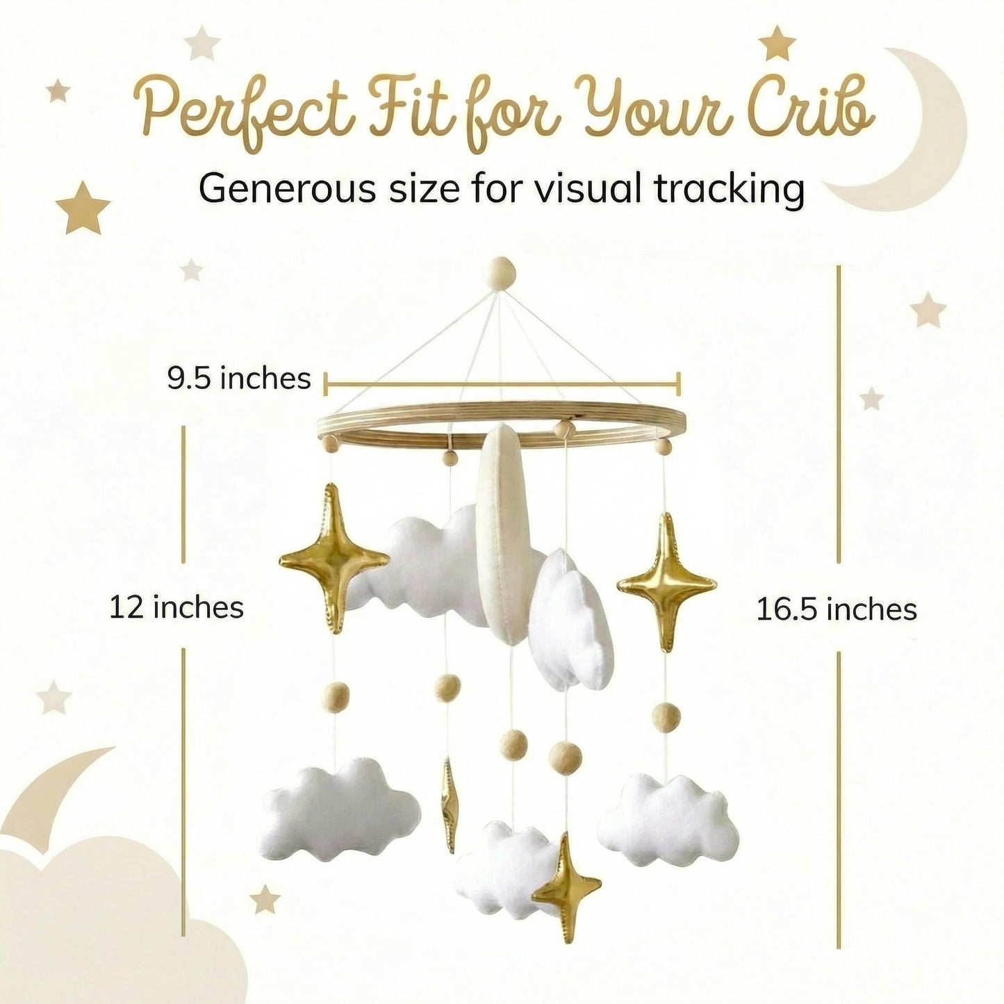 Emmnnic Baby Mobile for Crib - Handmade Modern Boho Baby Mobiles for Bassinet Felt Nursery Mobile Gender Neutral - Gold Moon and Stars - Girl Cribs Decorations