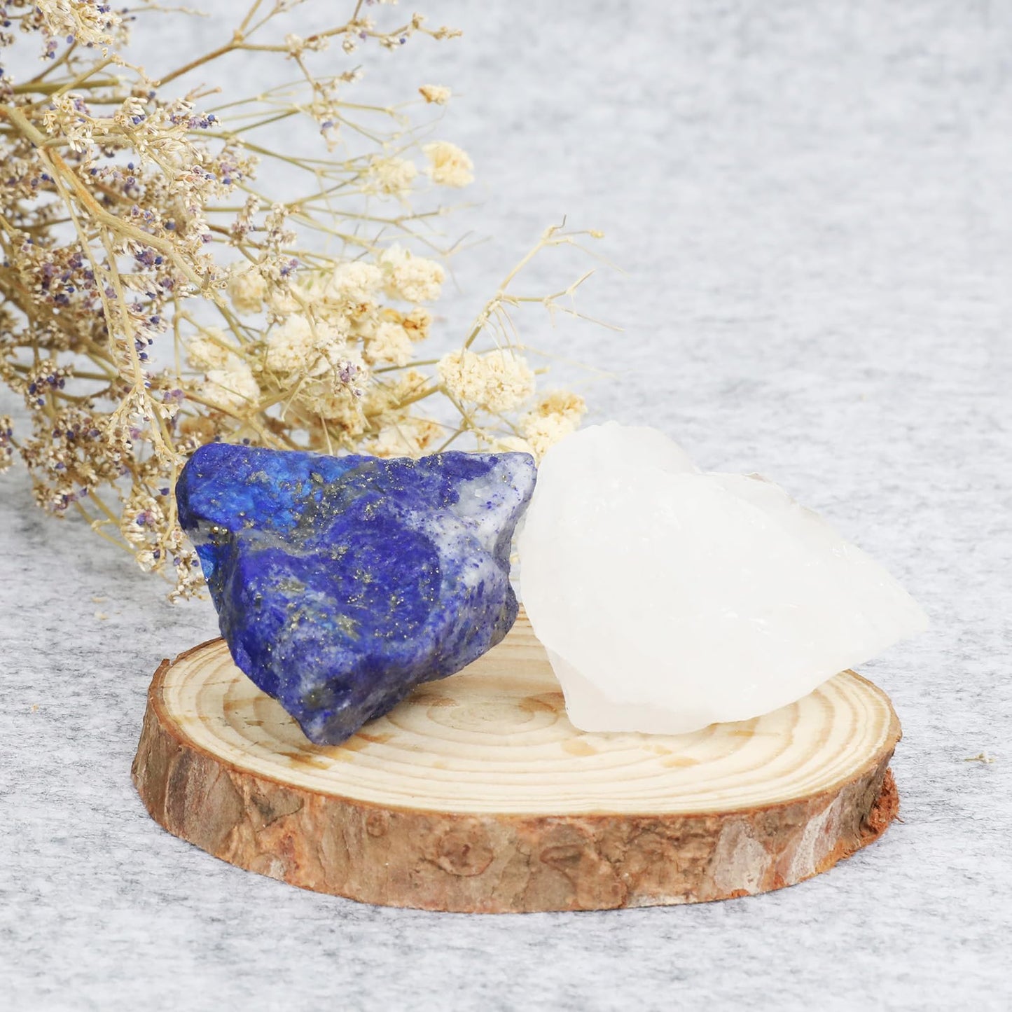 Orientrea Raw Lapis Lazuli Rough Crystal with Clear Quartz, Natural Lapis Lazuli Crystal and Healing Stones for Tumbling, Decoration, Polishing, Wire Wrapping, Wicca & Reiki 2PCS
