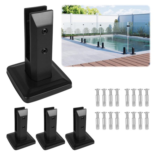 LukLoy 4 Pack T304 Stainless Steel Glass Railing Spigots – No-Drill Black Spigots Clamps Glass Railing System for Indoor Stairs, Pool Fencing, or Low-Wind Outdoor (4 Pack, Each NW 1.71lb) - Level 1