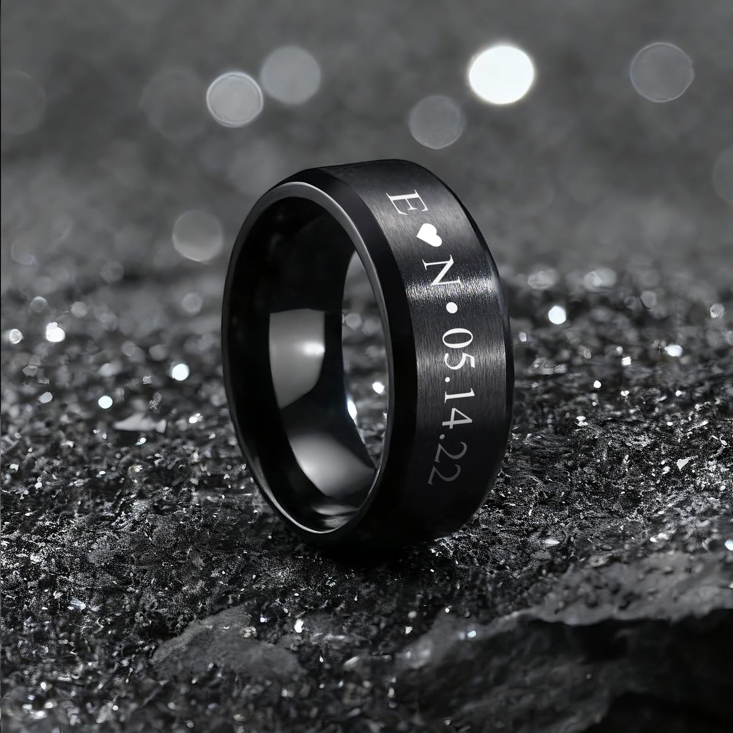 VNOX Customize Personalized Name Date 8MM Stainless Steel Simple Matte Brushed Finish Wedding Band Engagement Rings for Men Dad Husband,Size 8