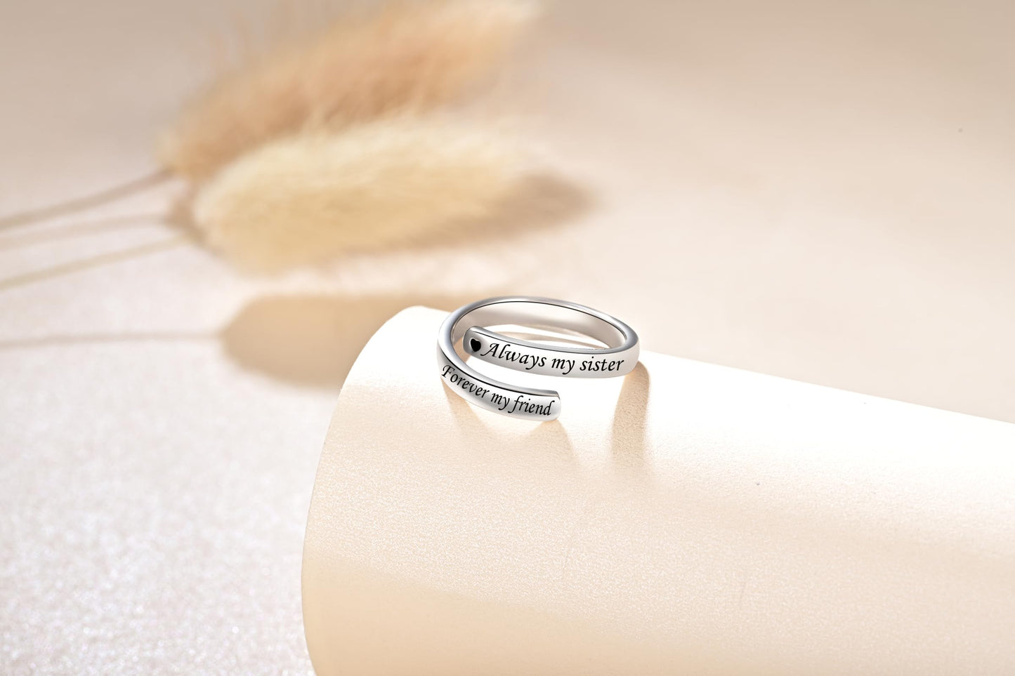 JXJL 925 Sterling Silver Inspirational Jewelry Adjustable Wrap Open Ring Encouragement Gift for Women(Always my sister Forever my friend)