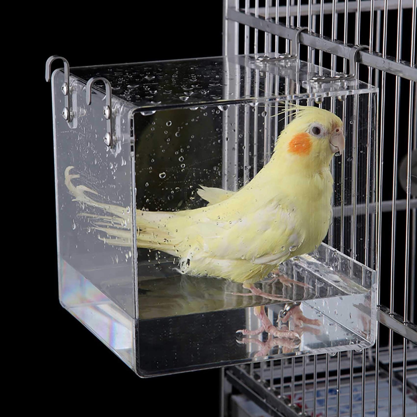 Bird Bath Cage, Cleaning Pet Supplies Cockatiel Bird Bathtub with Hanging Hooks for Little Bird Parrots Spacious Parakeets Portable Shower for Most Birdcage