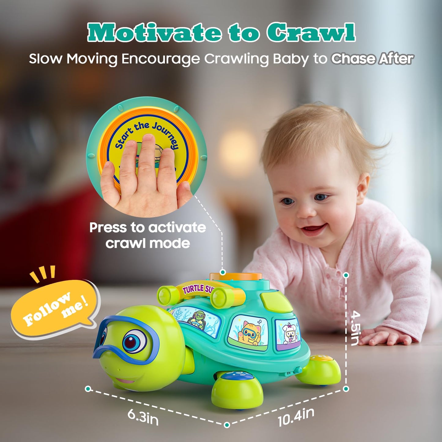 Zardali Baby Toys 6-12 Months, Musical Turtle Tummy Time Developmental Crawling Toy for 6 7 8 9 10 Months, Educational Bilingual Infant Toy 6-9-12 Months, Baby Boy Girl Birthday Gifts