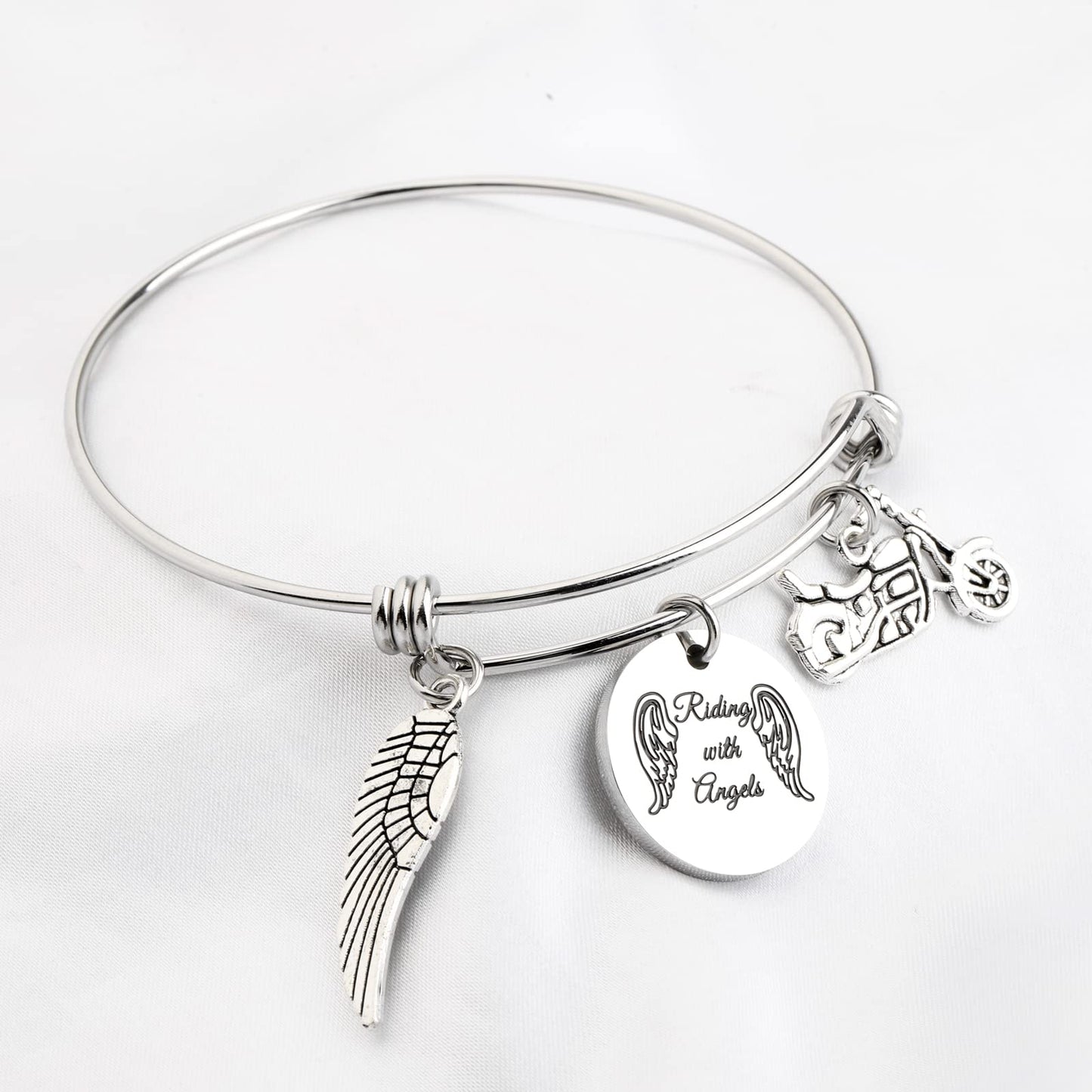 Zuo Bao Motorcycle Memorial Jewelry Memorial for Brother Dad Husband Sympathy Gift Riding with Angels Bracelet with Wing Car Truck Memorial (Riding with Angels)