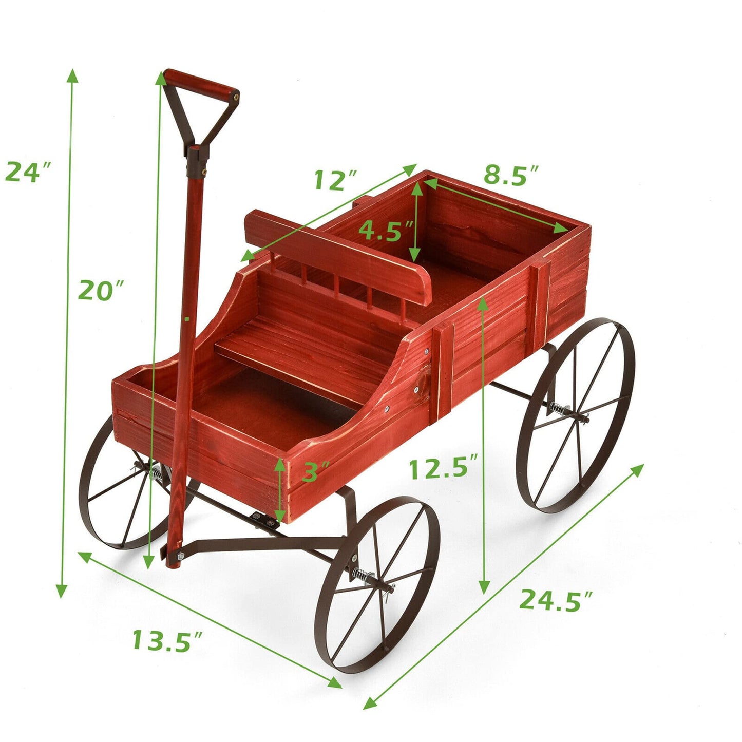 DORTALA Wood Wagon Planter, Outdoor Garden Flower Planter Cart with Wheels, Small Decorative Wood Raised Bed Plant Pot Box Stand for Backyard, Patio, Balcony, Red