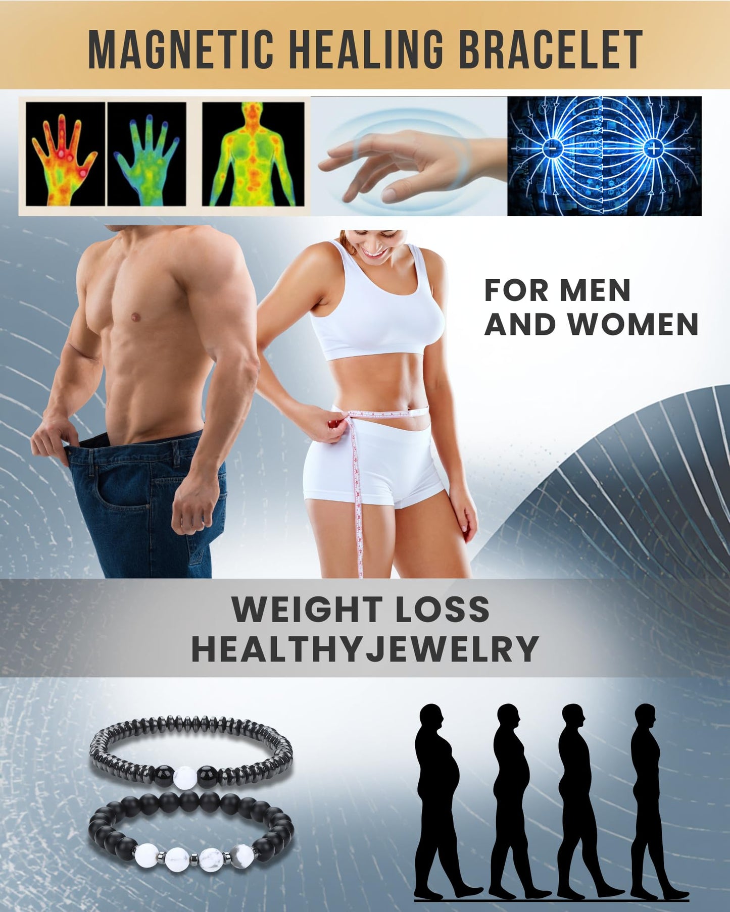 WestLuna Magnetic Healing Bracelet, Adjustable Magnetic Hematite Bracelets for Women Men Slimming Crystal Chakra Energy Beaded Bracelet Set (White Howlite, Small)