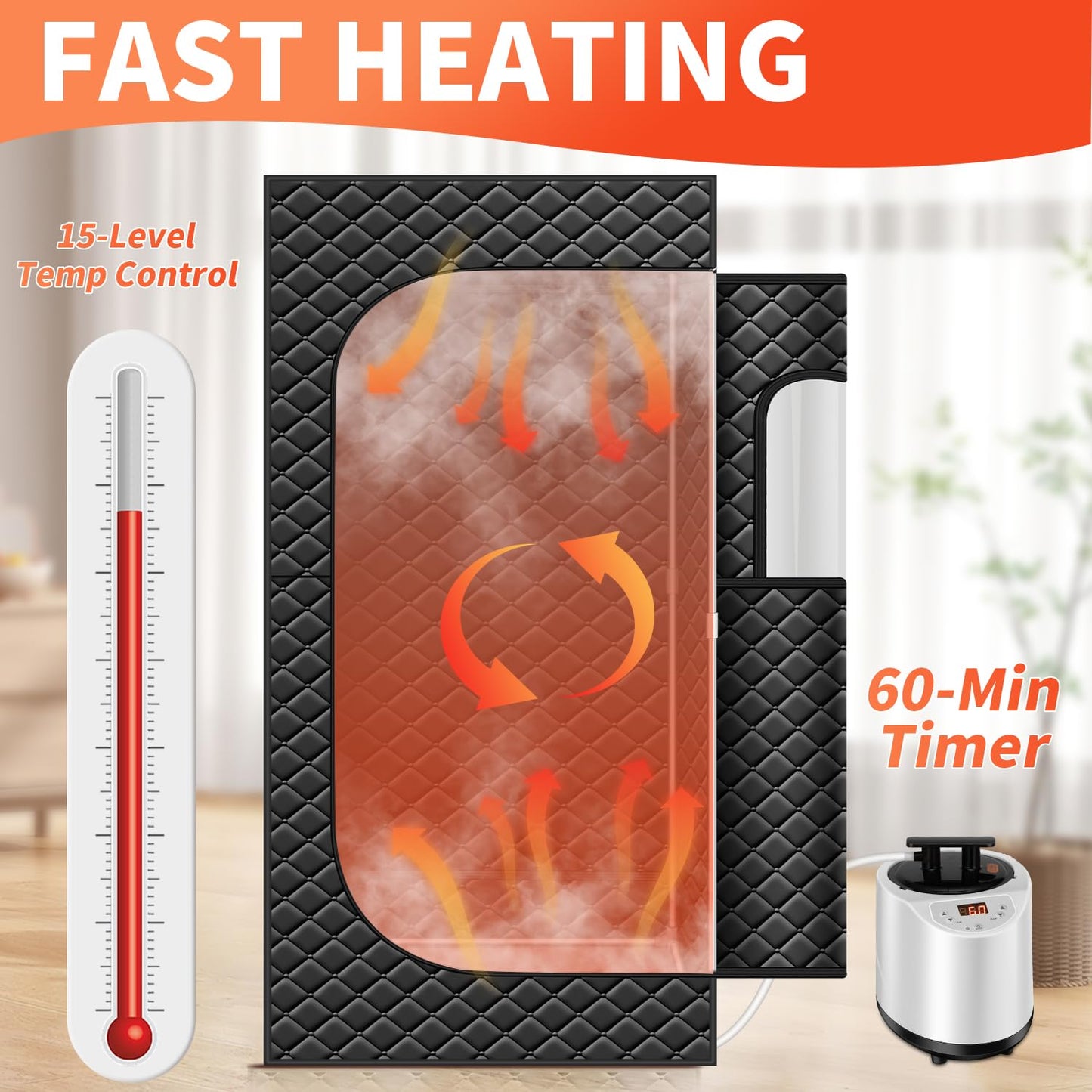Sauna Box Red Light Theraphy - Portable Sauna for Home with 15 Levels Fast Heating, 3L/1200W Steamer and Non-Slip Mat, Remote Control for Body Relaxation, Steam Sauna for Indoor Use, 32" x 32" x 71"