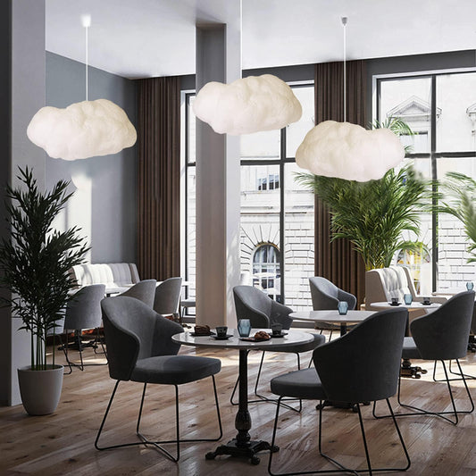 Funteam Modern Floating White Cloud Pendant Hanging Light Nordic Cotton Ceiling Light Fixture Girls Children's Living Room Bedroom Hotel Lobby Restaurant Clothing Store Chandelier (15.7Inch)