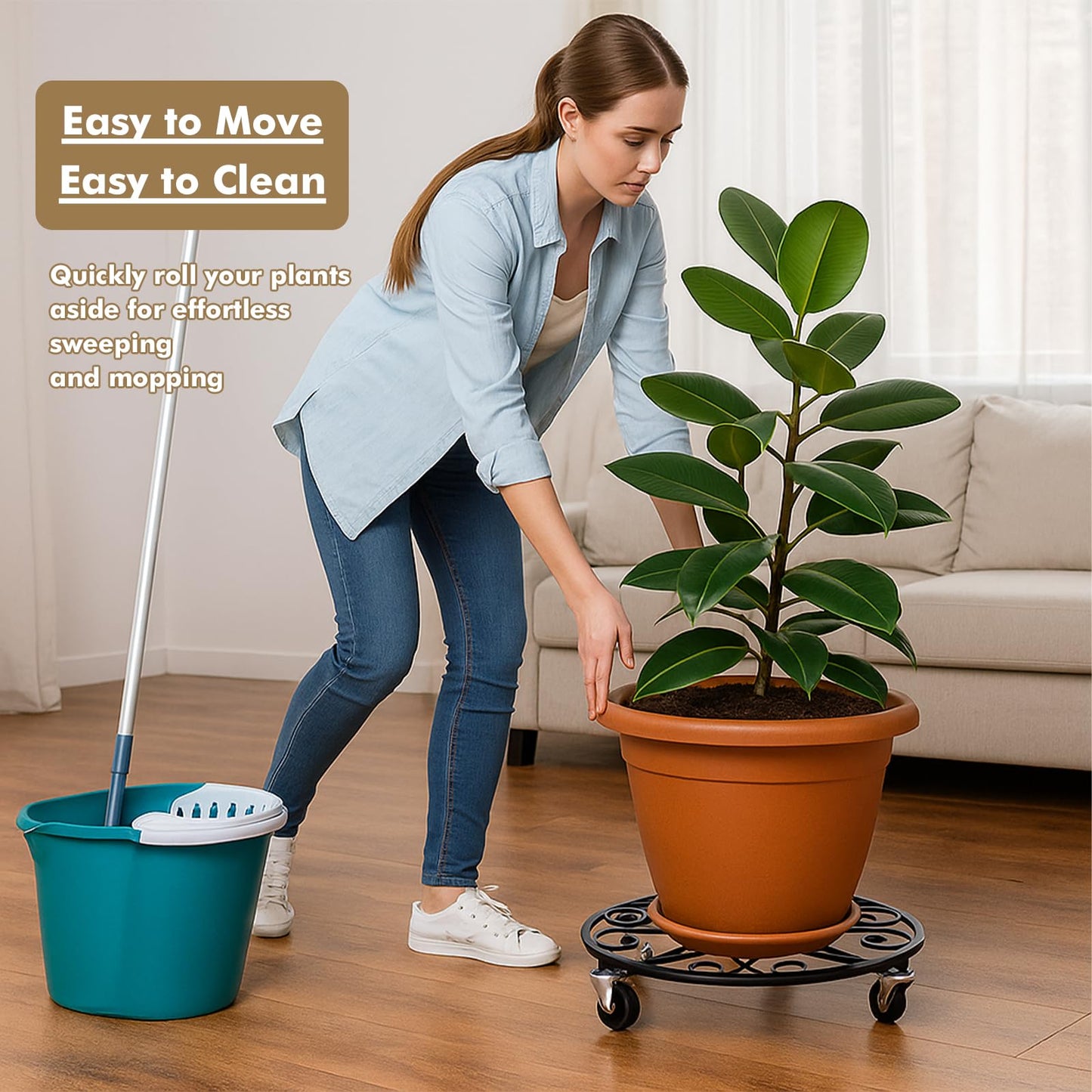 6 Pack Plant Caddy with Wheels 11.8 Inch Rolling Plant Stand for Large Plants Heavy Duty Plant Rollers Metal Plant Dolly Rustproof Planter Stand Wrought Iron Plant Stands Flower Cart Indoor Outdoor
