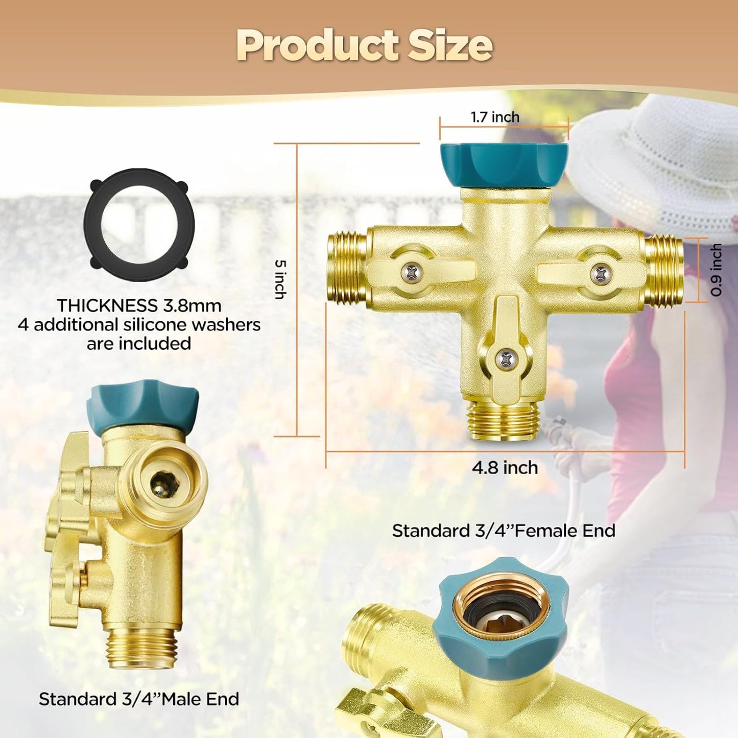 IPOW 3 Way 1.2MPa High Flow Heavy Duty Garden Hose Splitter, 3/4" Spigot Faucet Connectors with 6 Rubber Hose Washers and Comfort Grip Use, Hose Pipe Tap Splitter for Garden Outdoor Home