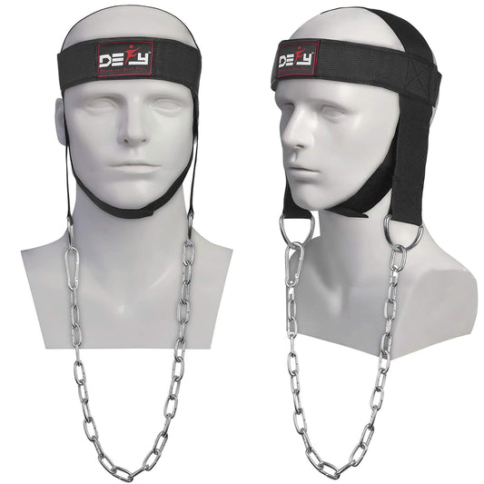 DEFY Neck Harness, Weight Lifting Neck Exerciser - Workout Equipment for Head, Neck Strengthener for Gym Training – Head Exercise for Men Women - Nylon Adjustable Straps with Metal Chain (Black)