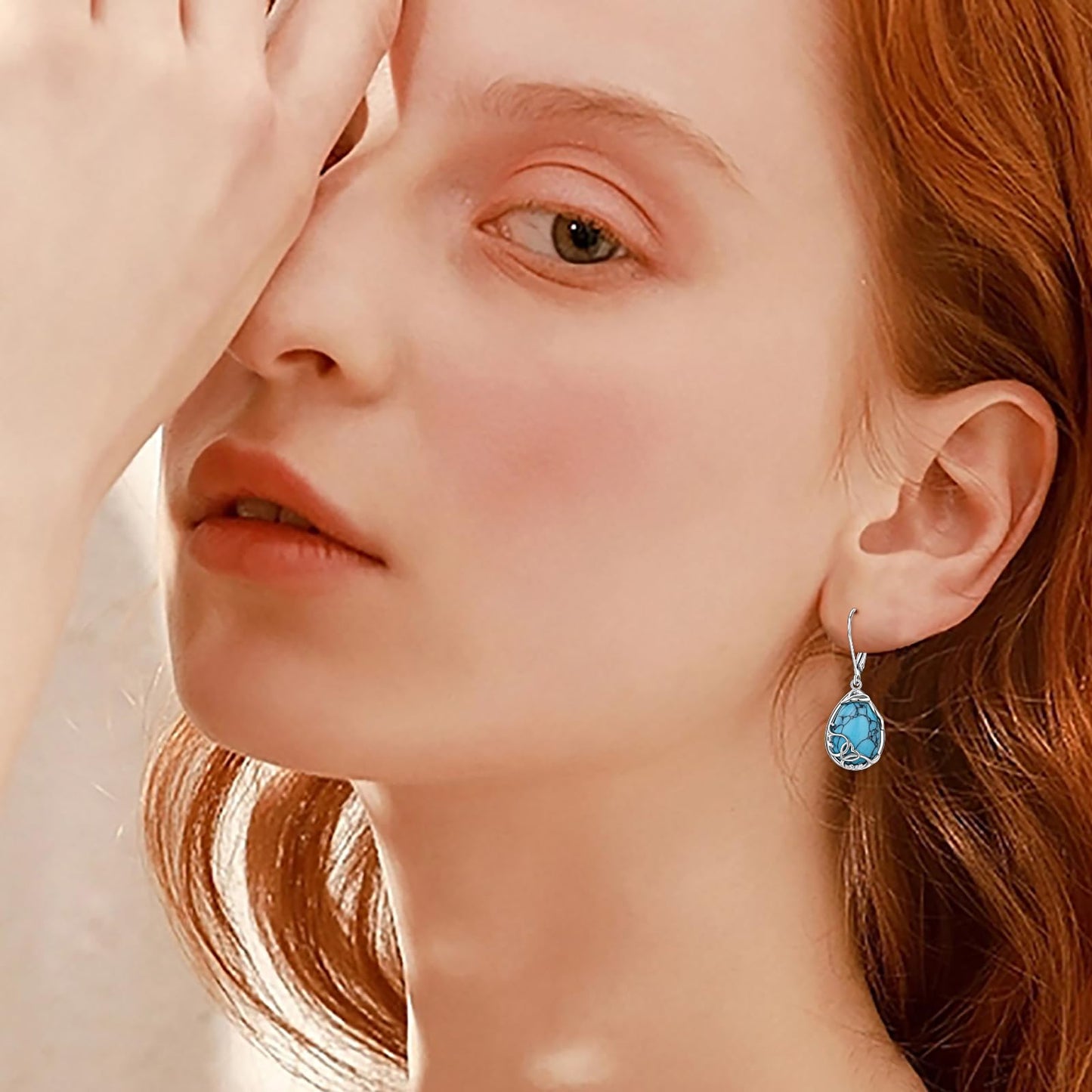 SHAOAN 925 Sterling Silver Heart Turquoise Dangle Earrings for Women Teardrop Earring Jewelry Gifts for Christmas Anniversary Birthday Valentine's Day