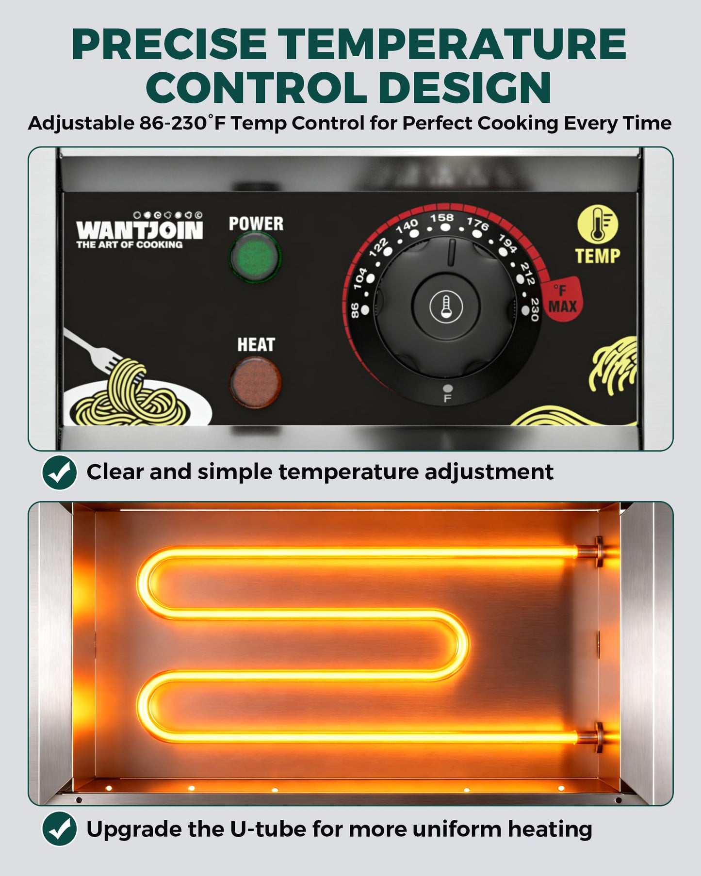 WantJoin Commercial Pasta Cooker - Electric Pasta Cooker with 2 Noodle Strainers, Precision Temp Control 86°F to 230°F, Cooking Machine w/Drain Valve for Spaghetti Ramen, Noodles and Vegetables