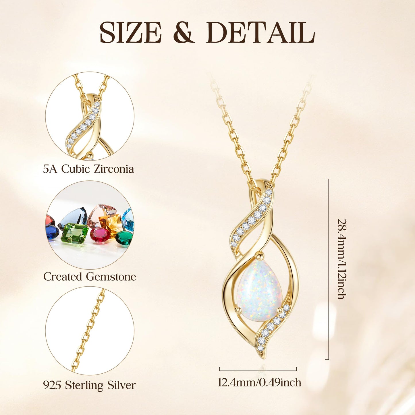 FANCIME 14K Gold Plated October Birthstone Necklace for Women Opal Teardrop Necklace Sterling Silver Infinity Love Birthday Gifts for Women, 16"+2" Inches