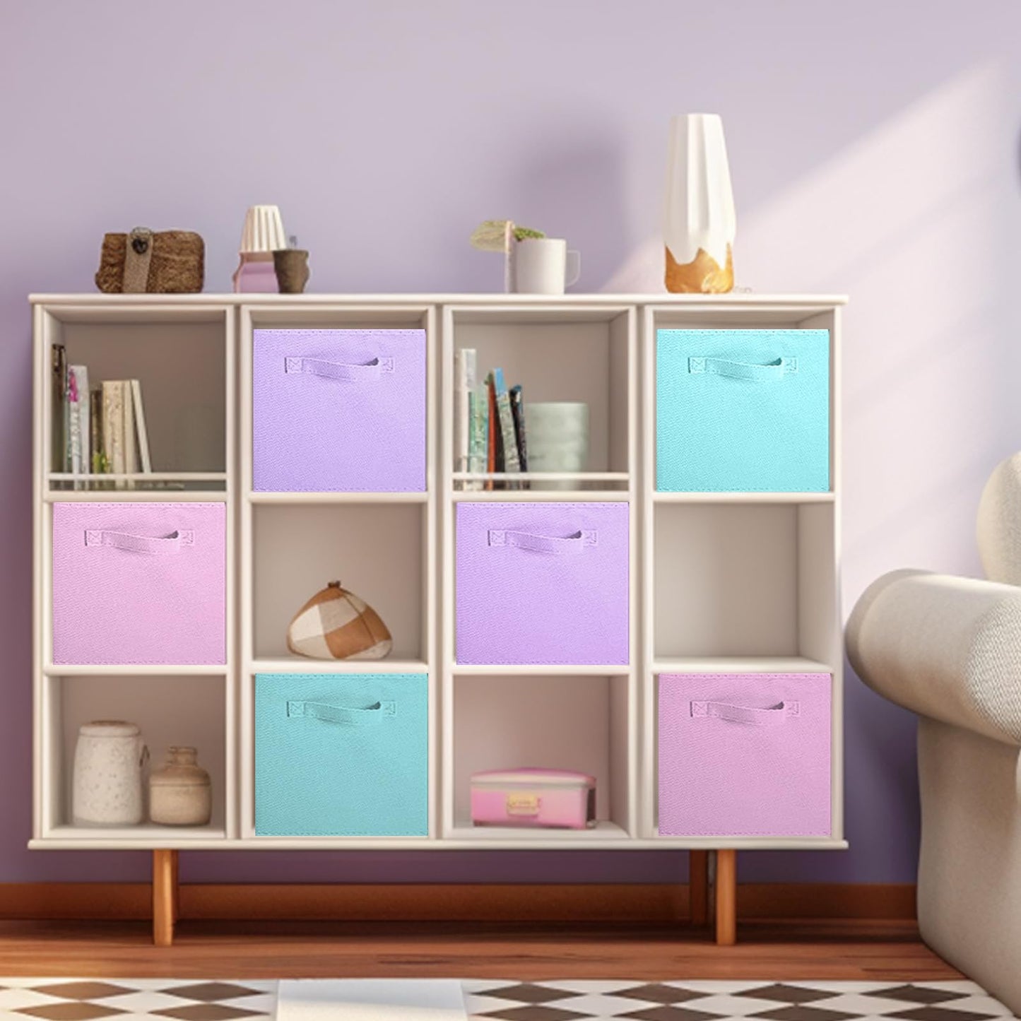 ShellKingdom Storage Bins, Foldable Fabric Storage Cubes And Cloth Storage Organizer Drawer For Closet And Toys Storage, 6 Pack (Lavender+Light Blue+Pink)