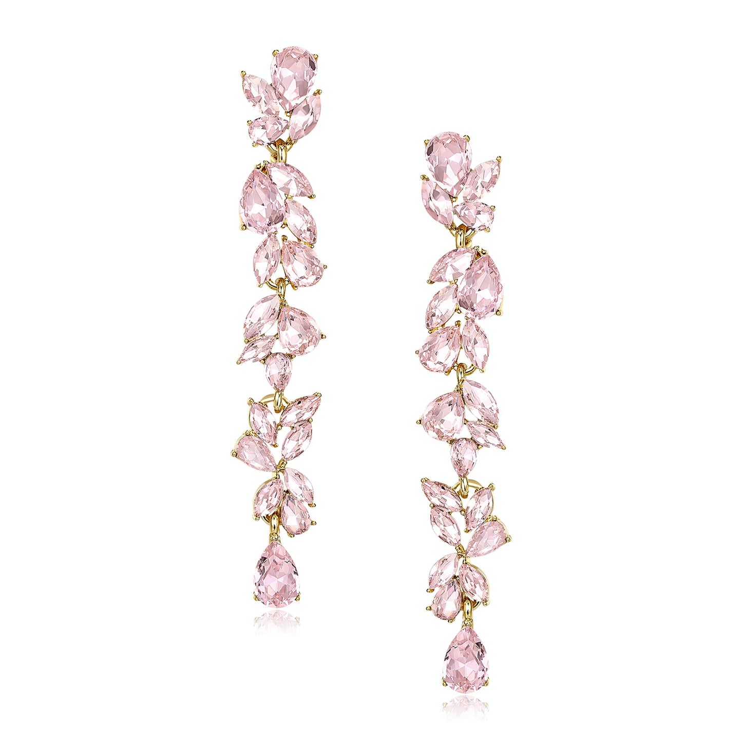 EVER FAITH Wedding Rhinestone Crystal Chandelier Dangle Earrings for Women Brides, Art Deco Marquise Teardrop Bridal Long Drop Earring for Prom Pink