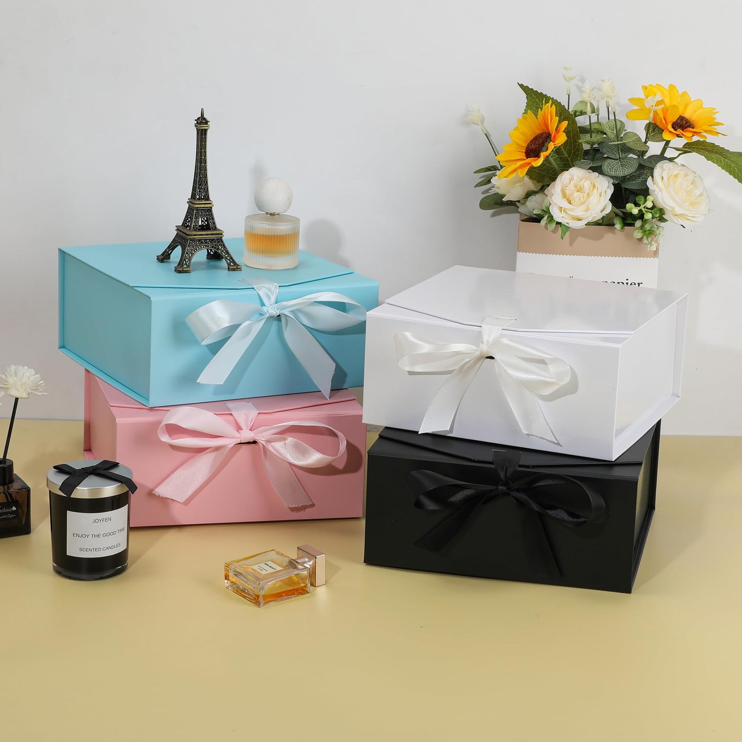 OEMVALATY 6-Pack Gift Boxes,9.5x6x3 Inch Magnetic Gift Boxes with Lids for Presents,Black with Ribbon, Bridesmaid Proposal Box for Wedding, Storage, Birthday