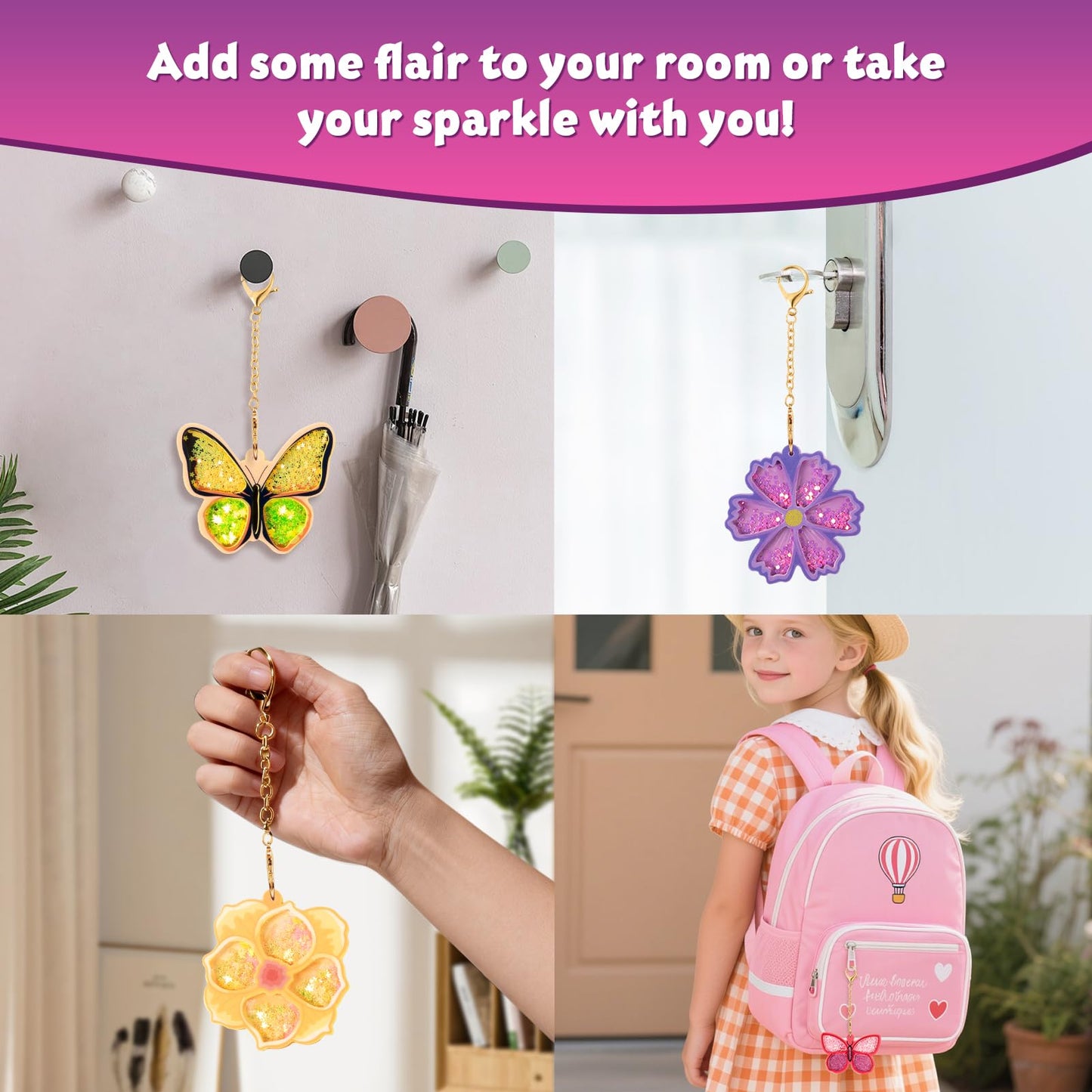Shake-its Glitter Craft Kits, DIY Art Kit for Kids - Fun Shake Art Supplies, Creative Arts and Crafts Activity Gifts for Girls & Boys Ages 4 5 6 7 8 9 (Flowers & Butterflies)