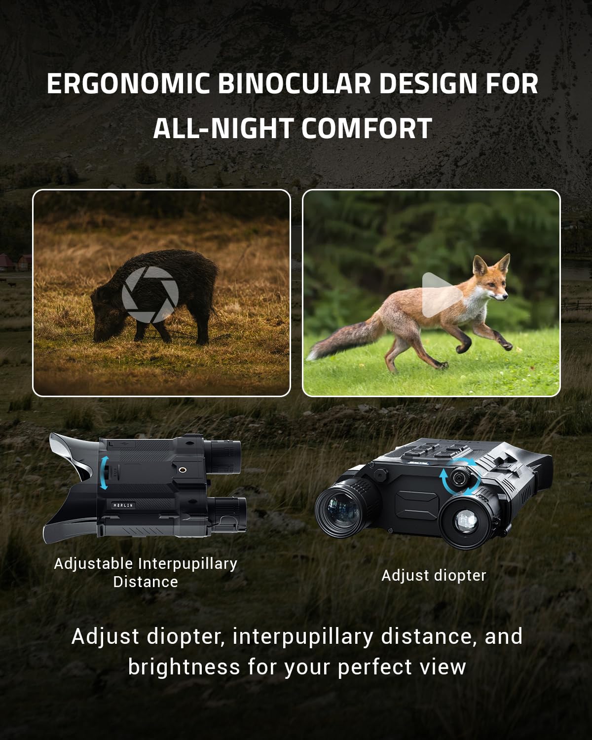 Merlin Night Vision Binoculars,9.2X Zoom Digital Night Vision Goggles for Adults with 1150FT IR Range,Photo & Video Recording,5000mAh Battery, App Control,IP67 Monocular for Hunting Camping & Security
