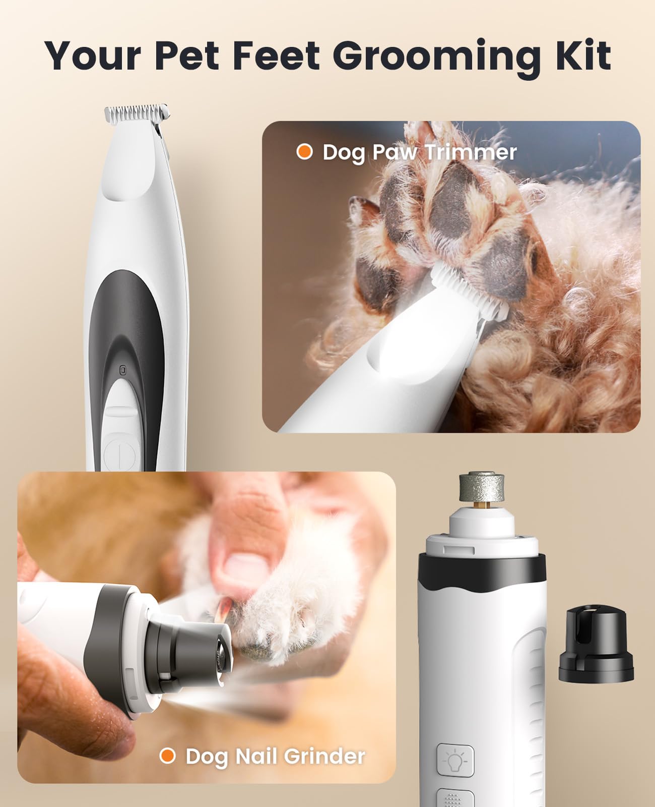 oneisall Grandmaster Pro 1 Cordless Professional Dog Grooming Clippers, Quiet Pet Trimmer for Paws Dog Nail Grinder Paw Trimmer