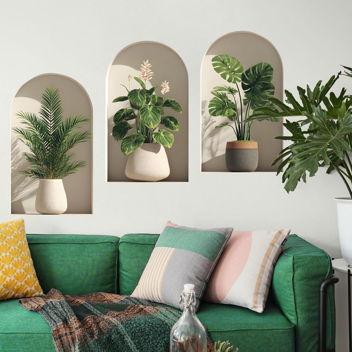 3D Potted Plants Wall Stickers，Green Plants Wall Decals，Peel and Stick 3D Magic Art Sticker，for Living Room Bedroom Aisle Entrance Sofa Backdrop Yoga Room Home Decor (Potted Flower Decor 46)