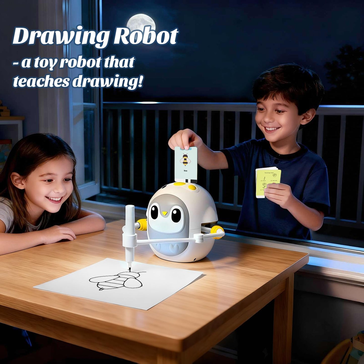 GMYGBY Drawing Robot for Kids, Montessori Learning Drawing Machine with 200 Cards, Smart Educational Painting Toy for 3 4 5 6 7 8 Year Old Boys Girls Birthday Party Gift- (Penguin)