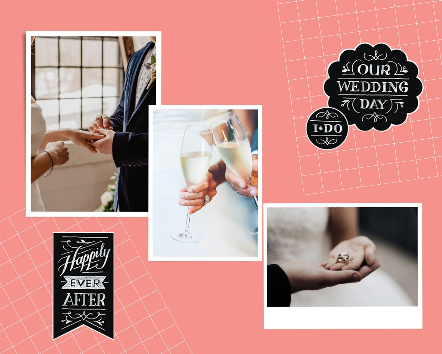 Wedding Scrapbook Paper 12x12 Inch Cardstock - Double Sided Wedding Theme Paper, Stickers for Scrapbooking, Planner, Anniversary Album, Photo Book - Cute Crafting Kit, Total 6 Items