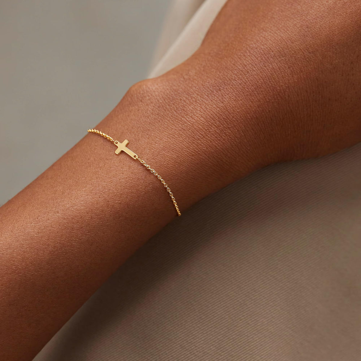 Tewiky Cross Bracelet for Women Dainty 14k Gold Plated Cubic Zirconia Cute Tiny Bracelet Confirmation Gifts for Women