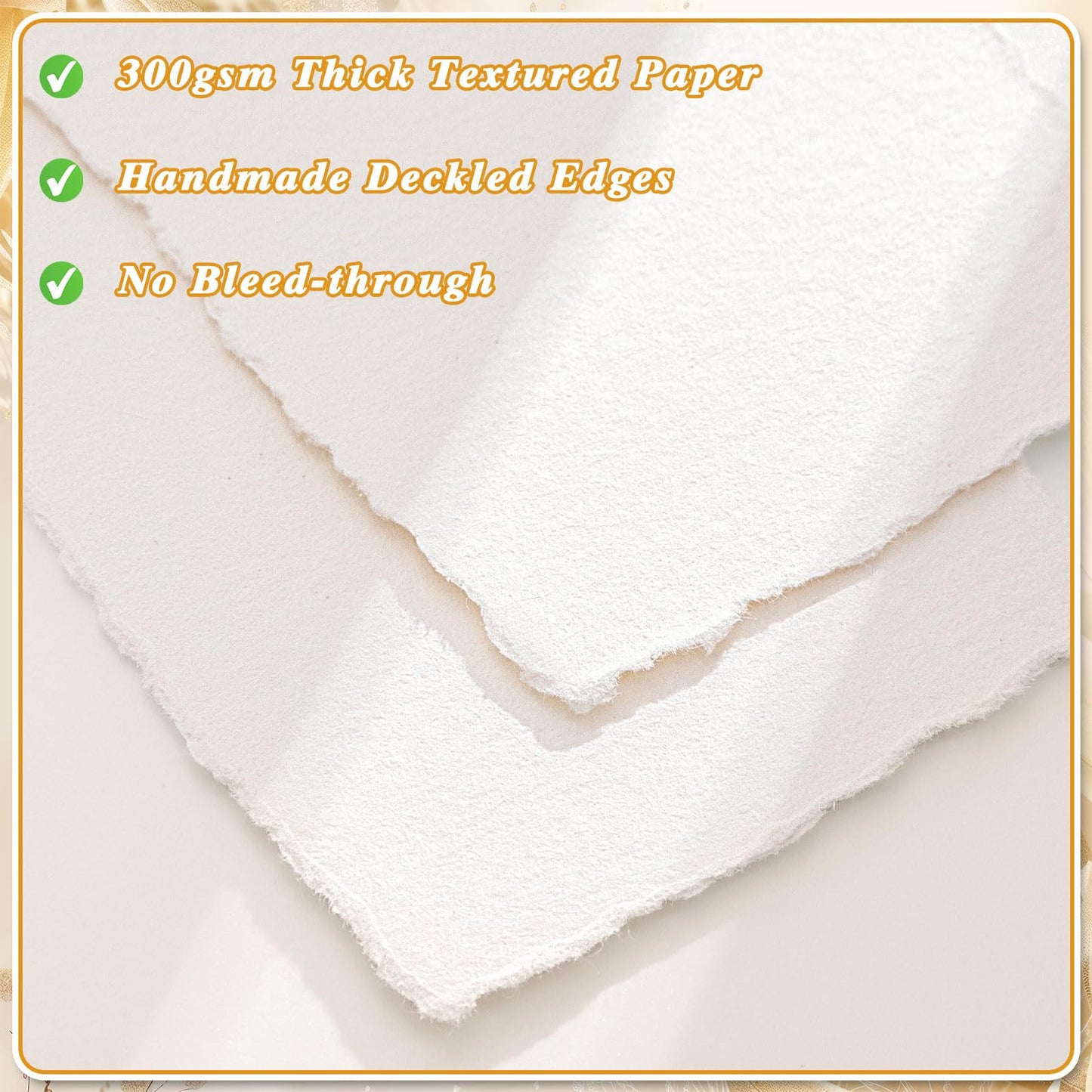 Prudiut 50 Sets Wedding Invitation Kit, 5x7 Handmade Paper, 300GSM Watercolor Paper, Self Adhesive Gold Wax Seal Stickers and 10 Rolls Chiffon Ribbon for Wedding Invitations Cards Craft DIY
