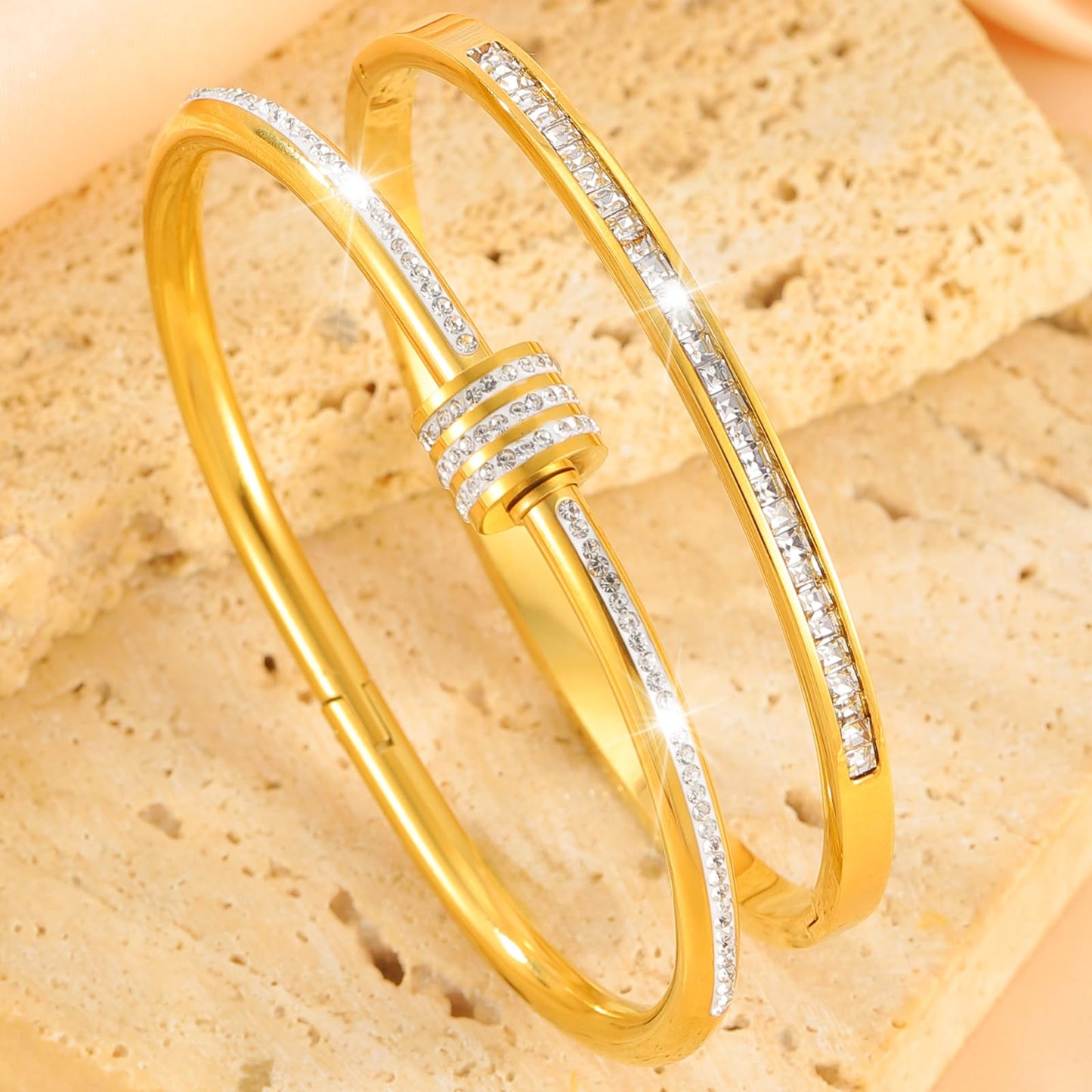 Camhanno Gold Bangles for Women - Stainless Steel Love & Friendship Bracelet Set with Gift Box | Daily Wear & Party Jewelry
