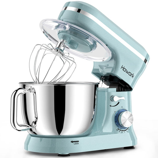 HOWORK Electric Stand Mixer,10+p Speeds With 6.5QT Stainless Steel Bowl,Dough Hook, Wire Whip & Beater,for Most Home Cooks,Blue