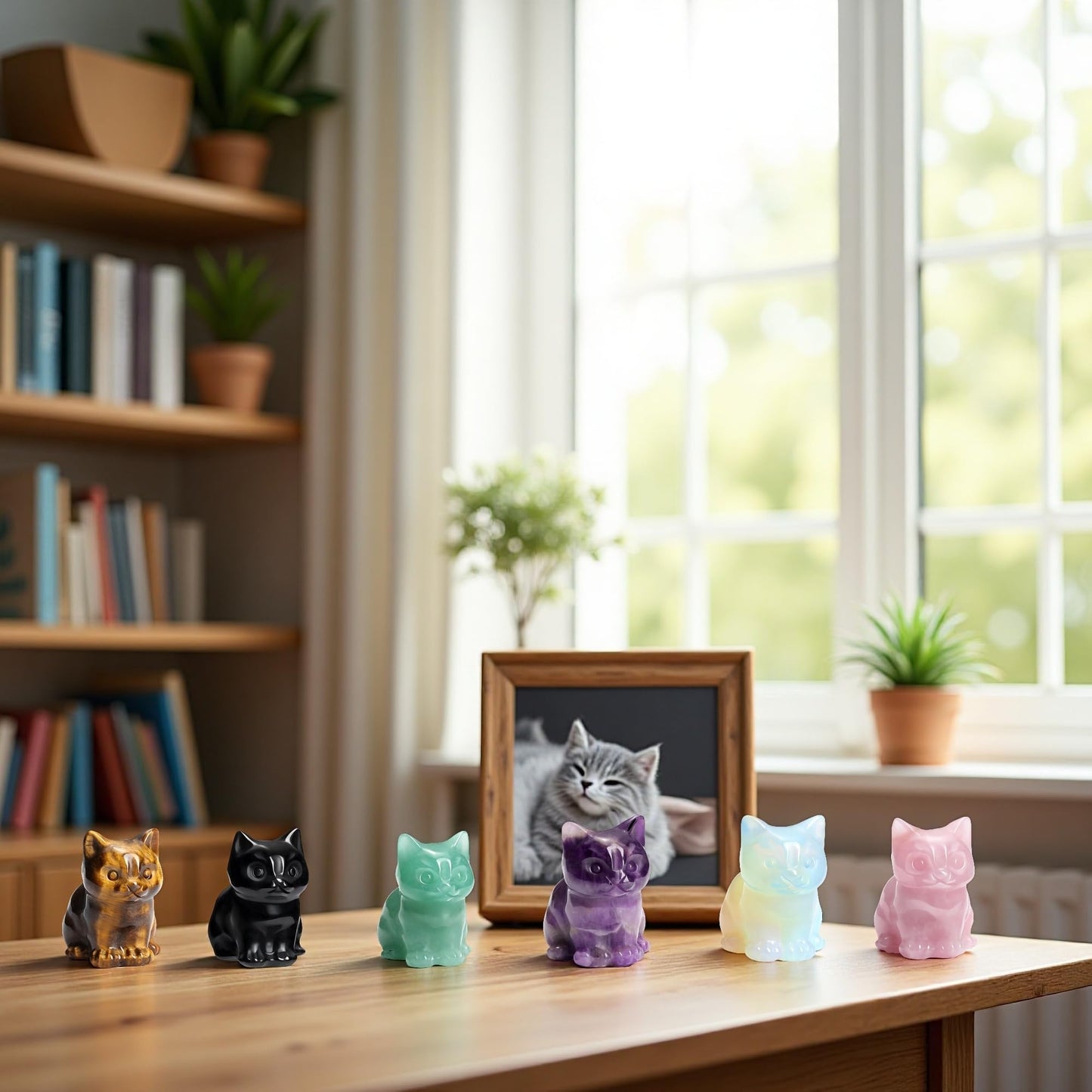 CrystalTears Rose Quartz Crystal Cat Figurine Carved Healing Crystal Gemstone Cat Lucky Cute Stone Cat Statue for Home Office Desk Meditation Decor Crystal Gifts for Women Men Cat Lover Christmas