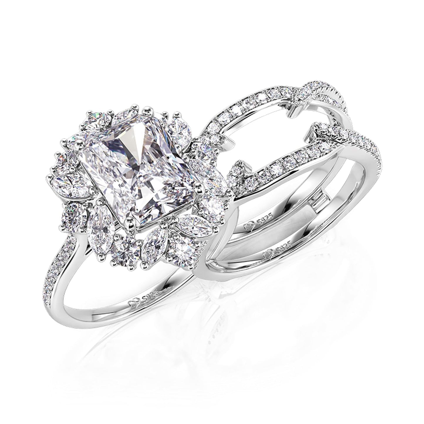 Jeulia 2 PC Interchangeable Engagement Ring Set for Women; 5.2CT Sterling Silver Twisted Radiant Cut Diamond Wedding Bridal Ring Set Inset Gorgeous Anniversary Promise Band with Jewelry Gift Box (White Diamond, 5)