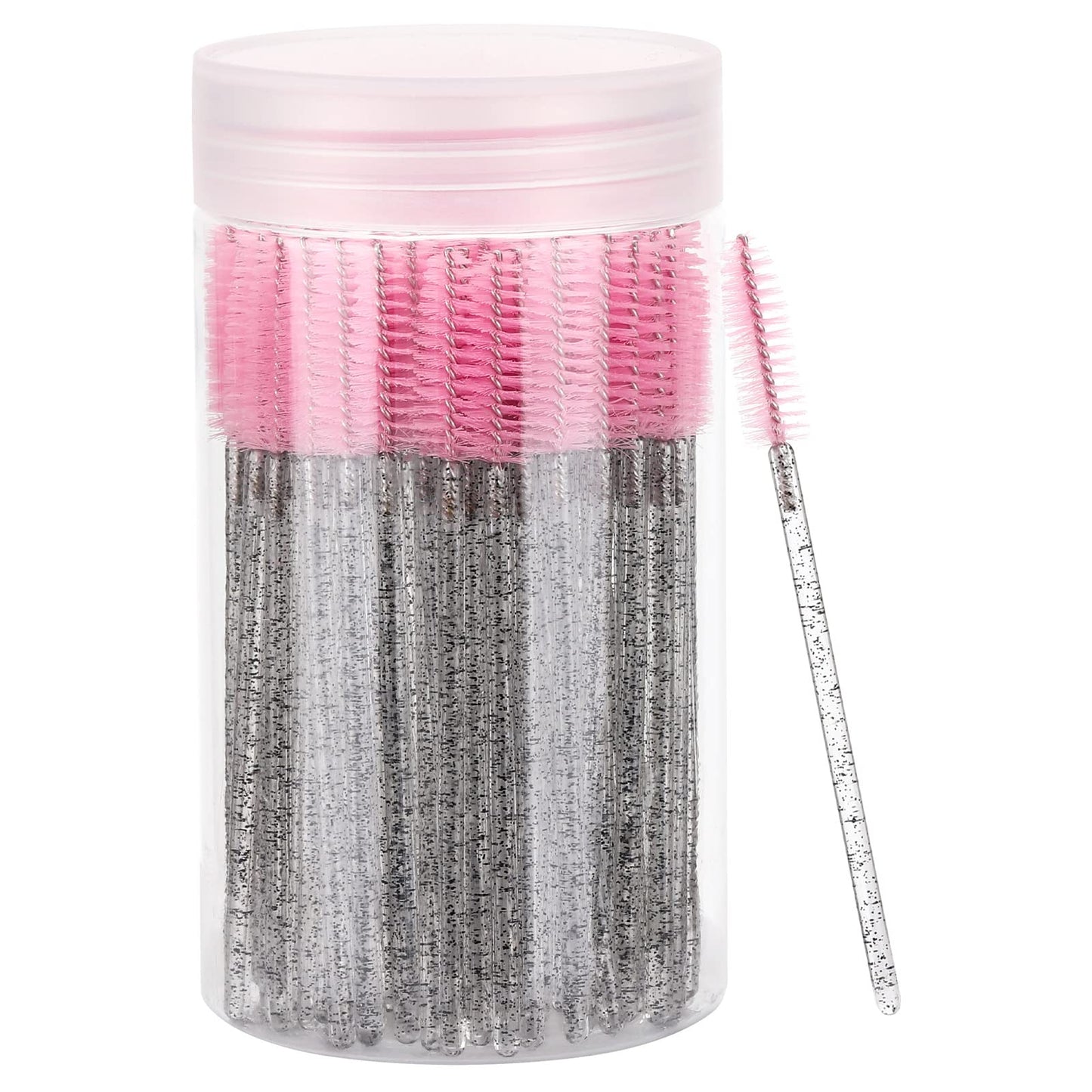 100 Pcs Disposable Eyelash Brush, Mascara Wands Makeup Brushes Applicators Kits for Eyelash Extensions, Eyebrow Brush with Container (Pink, Black)