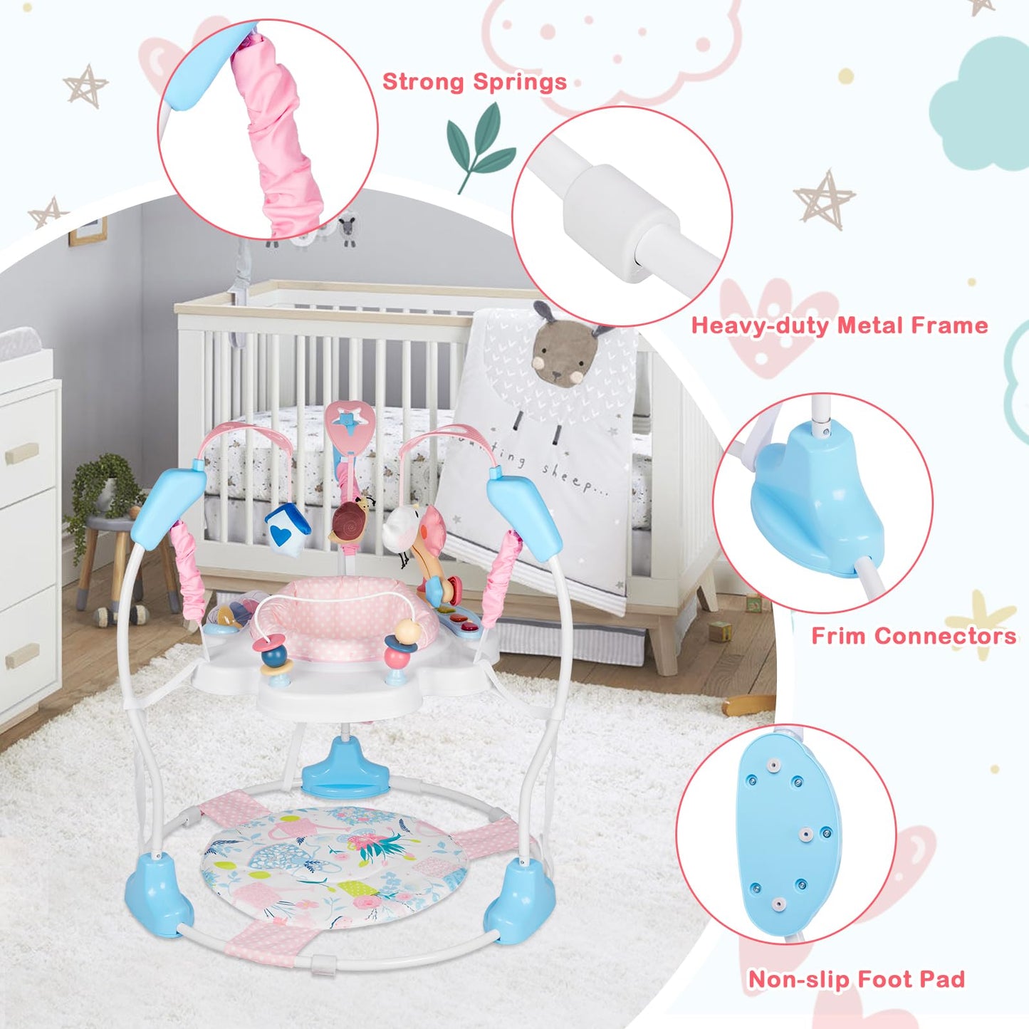 Otrolepota Baby Activity Center, Infant Jumpers and Bouncers with Music, Lights, Infant Toys, 360°Rotating Seat, 3 Adjustable Heights, Baby Play and Learning Center for 6+ Months
