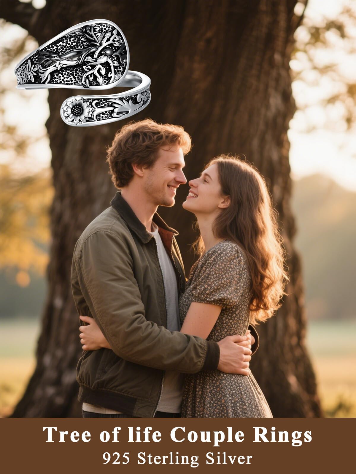 Midari Couple Spoon Rings for Women 925 Sterling Silver Couple Adjustable Tree of Life Rings Abalone Open Spoon Thumb Rings Valentines Day Jewelry for Women Men Birthday Valentines Day Gifts