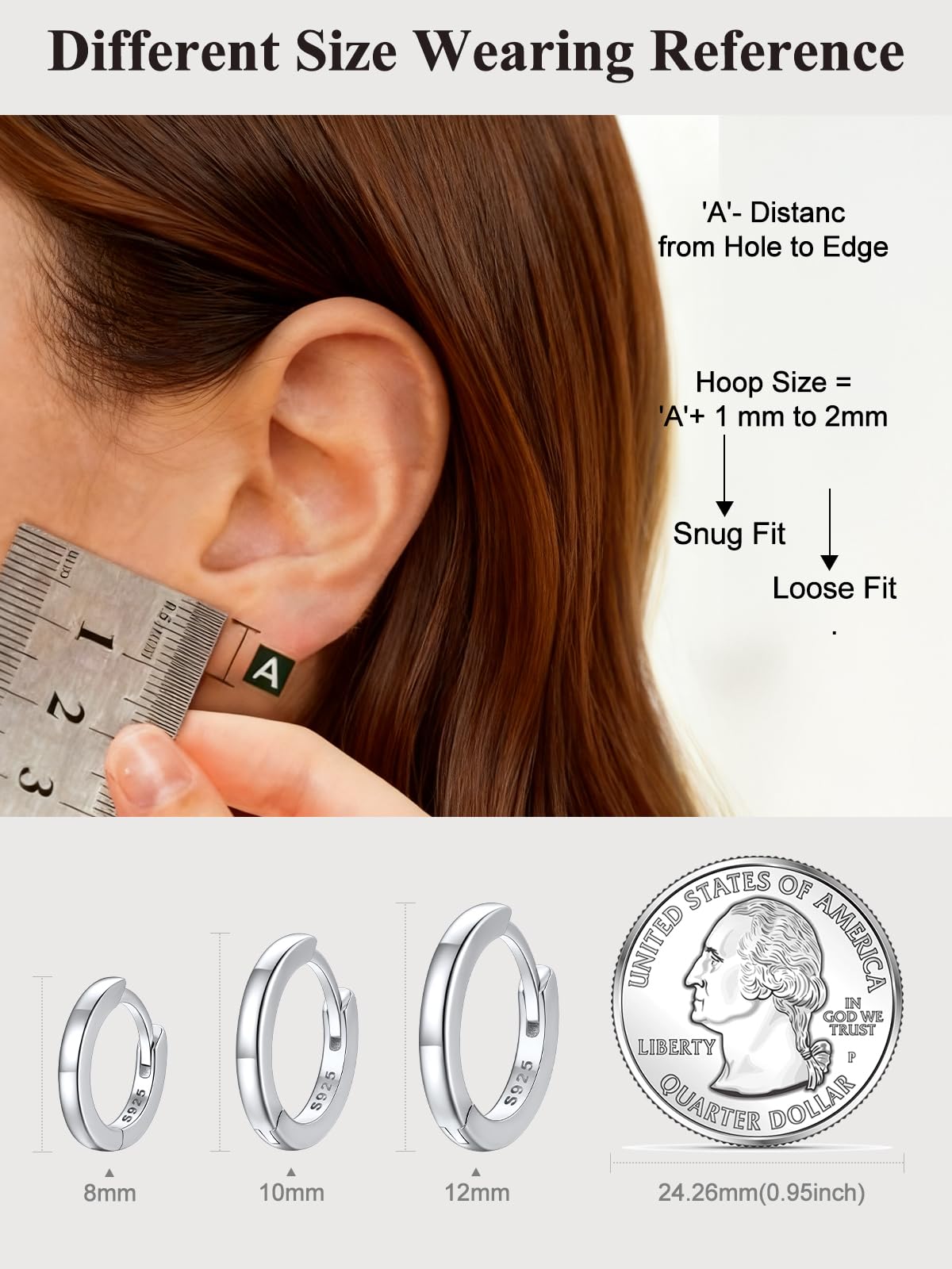 SILVERCUTE 925 Sterling Silver Huggie Hoop Earrings for Women,Hypoallergenic Small Silver Hoop Earring Cartilage Earring Lightweight Huggies Earrings for Women,8/10/12mm
