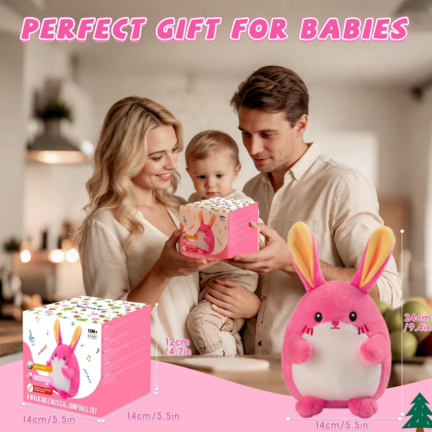 Crawling Pink Bunny Baby Toy with 48 Songs & Record, Interactive Musical Plush Toy for Babies 6-12 Months, Rechargeable Dancing Stuffed Animal, Sensory Toy for Toddlers 1-3, Cute Baby Gift for Girls