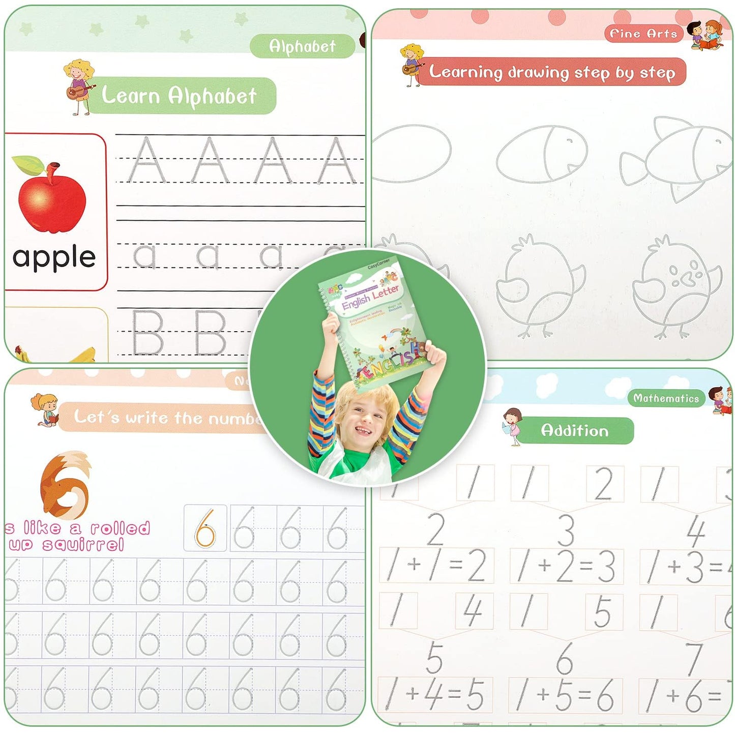 Magic Ink Copybooks for Kids Reusable Handwriting Workbooks for Preschools Grooves Template Design and Handwriting Aid Practice for Kids