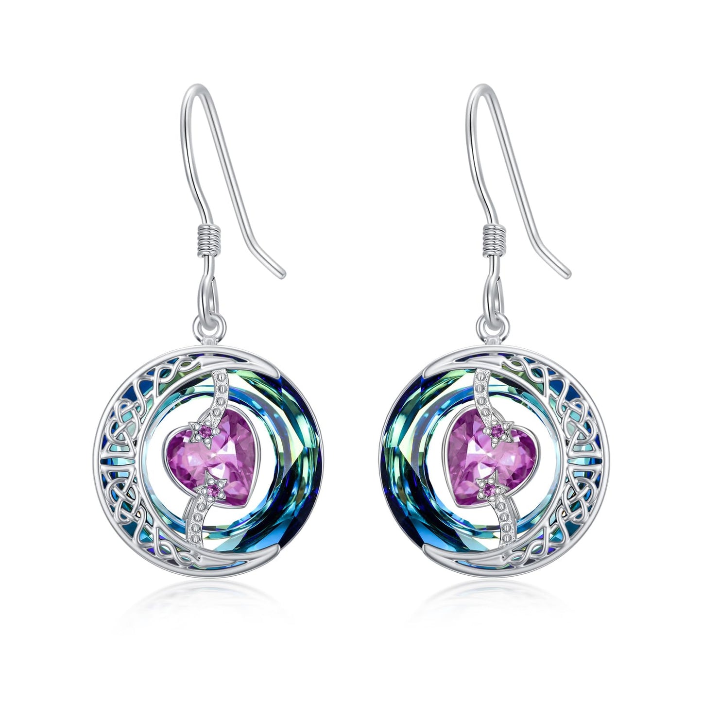 TOUPOP Pink Tourmaline Earrings October Birthstone Earrings Sterling Silver Moon and Star Drop Dangle Earring Jewelry Blue Crystal Birthday Mothers Day Gifts for Women Mom Her