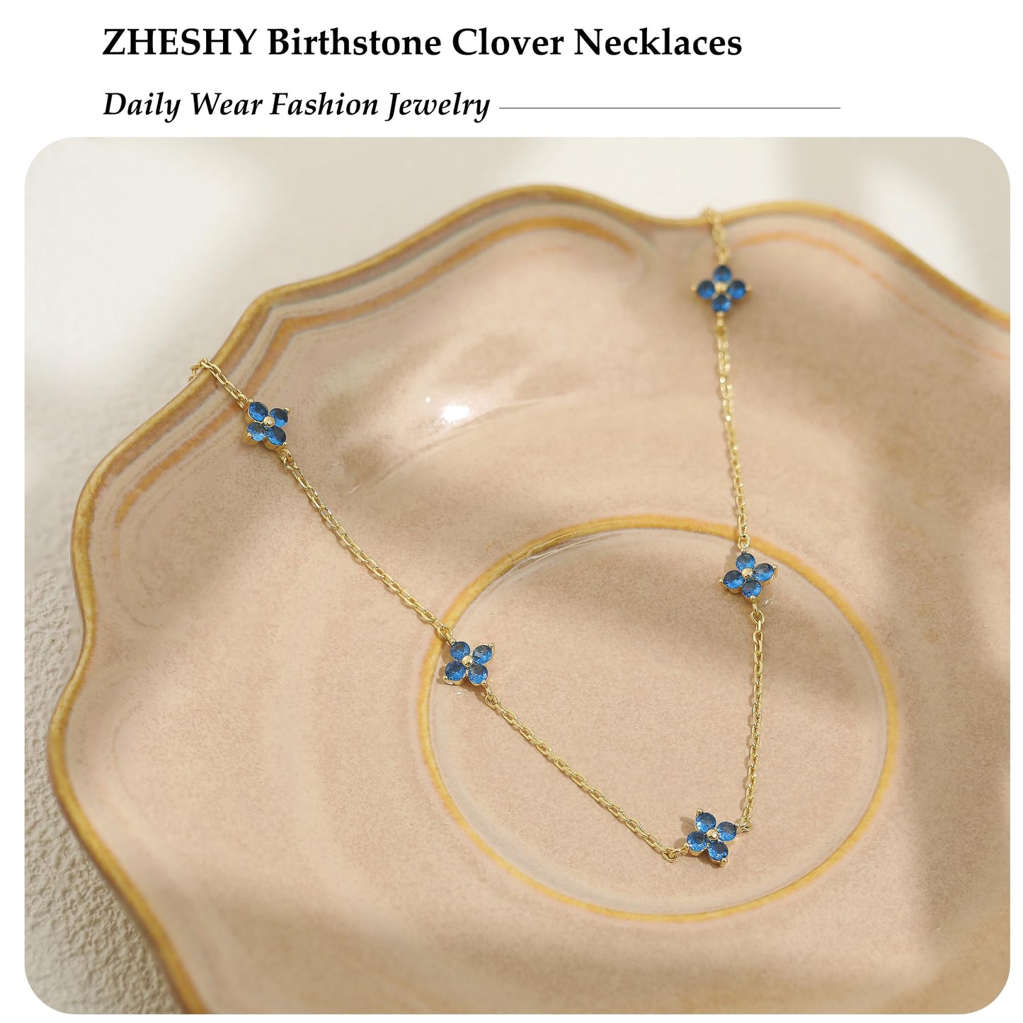 Birthstone Gold Necklace for Women Dainty Non Tarnish 14K Gold Plated Diamond Choker Necklaces Clover Emerald Green Cubic Zirconia Necklace Birthday Valentine's Day Gifts Womens Prom Gold Jewelry